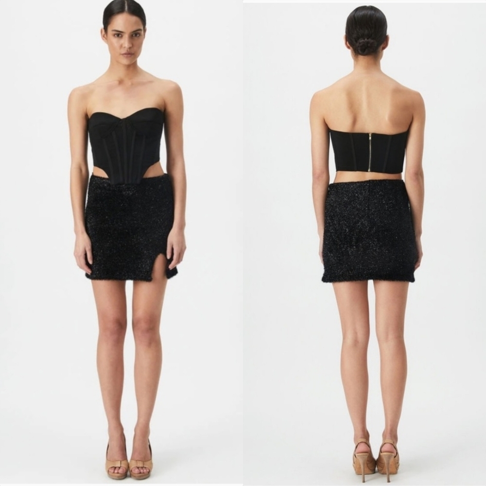 New Bardot Lurex Fuzzy Eyelash Shimmer Sparkle Side Slit Mini Skirt